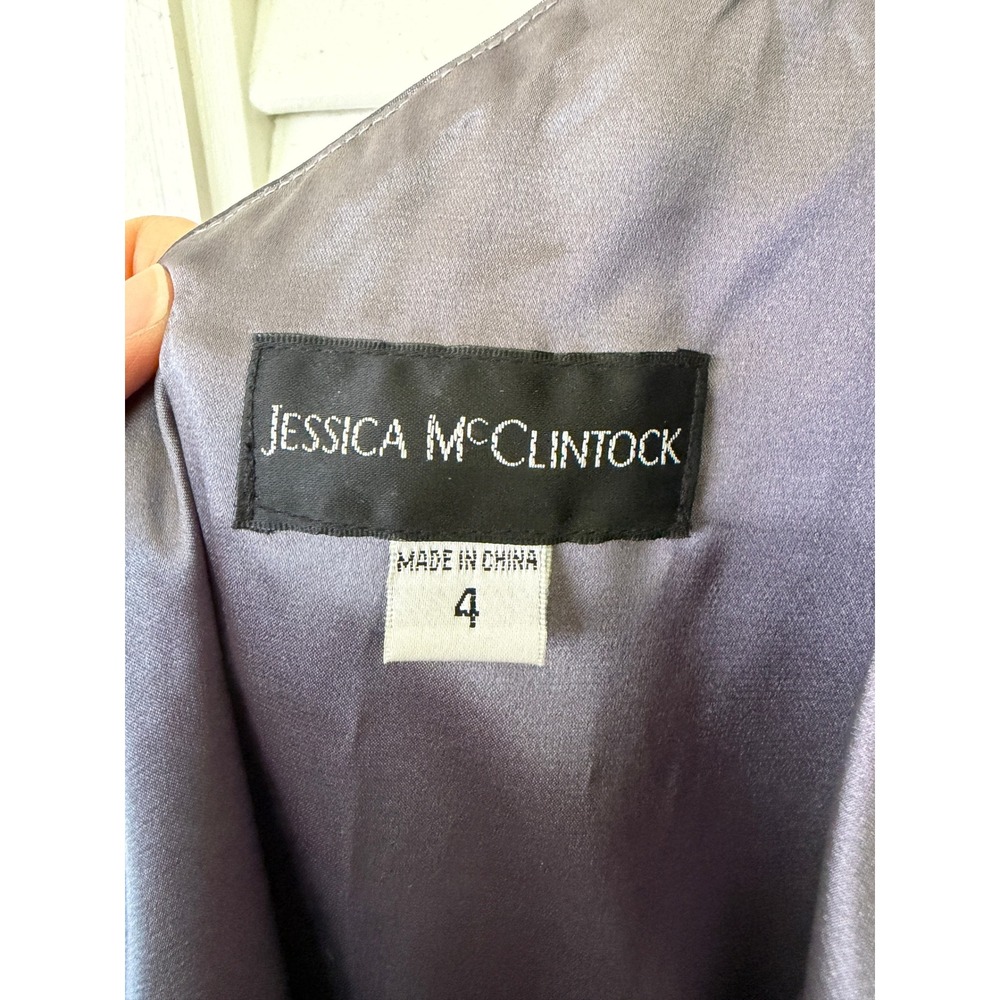 Jessica McClintock Metallic One Shoulder Dress Mini VTG Y2K Silver Gray Womens 4 - Picture 7 of 8